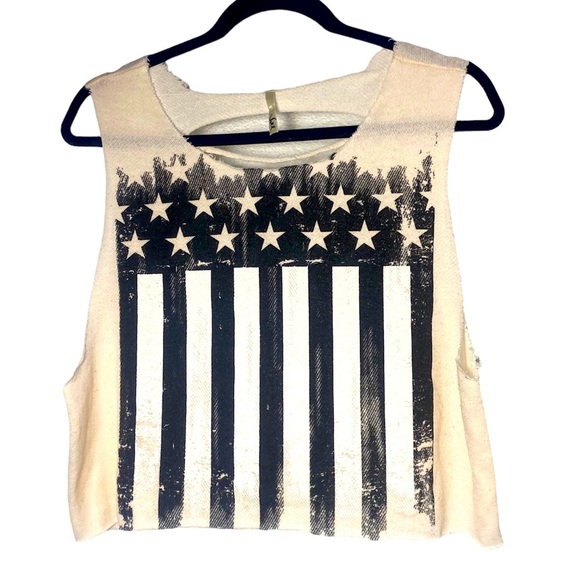 Vall American Flag Distressed Crop Tank Top Size Medium - Picture 1 of 4